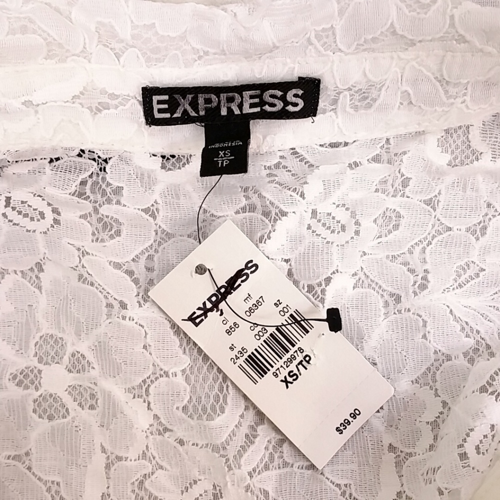 NWT Express White Lace Short Sleeve Black Necktie - Picture 5 of 6